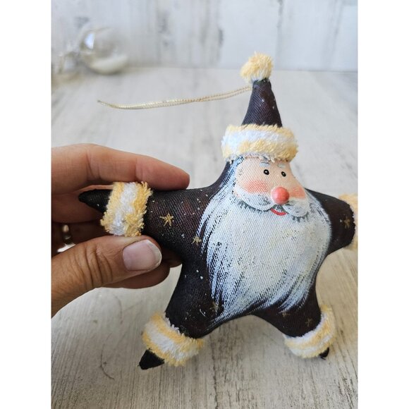 Folk art star Santa ornament plush unique beard Xmas tree - Picture 3 of 9